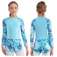 thumbnail image 1 of Eandarui Kids Girls 2 Piece Rash Guards Swimsuit Long Sleeve Patchwork Flower Print with Short Swimwear Blue 120, 1 of 6