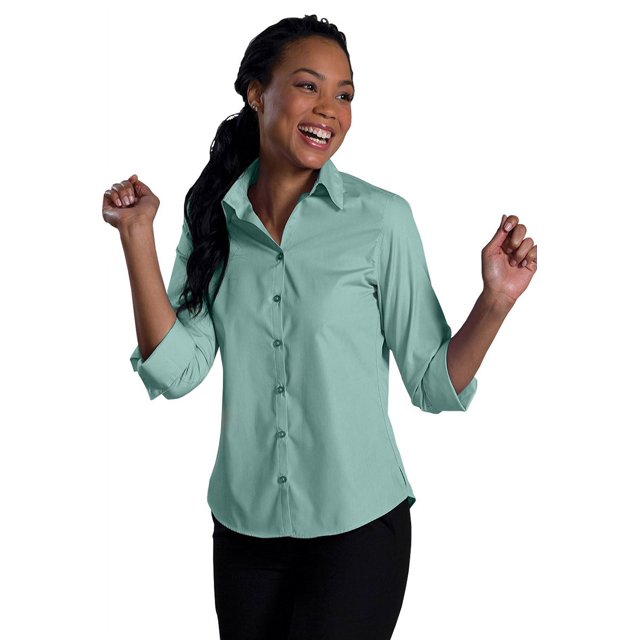 WOMEN'S OPEN NECK POPLIN 3/4 SLEEVE BLOUSE