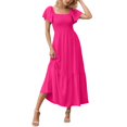 thumbnail image 1 of Robes Maxi pour Femmes à Encolure Carrée, Manches Volantées, Robe Smockée avec Poches, 1 of 6