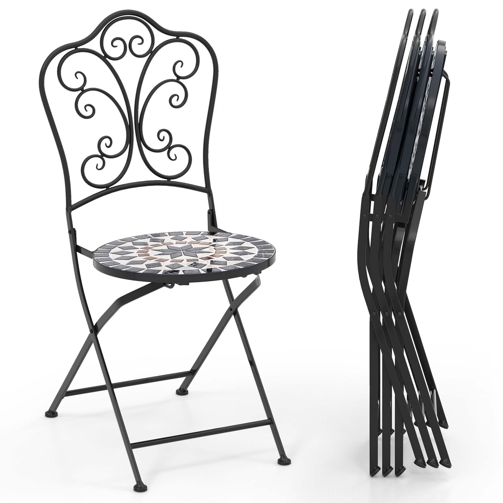 Costway Ensemble de 4 Chaises Mosaïque pour Patio avec Dossier Décoratif Cadre Robuste