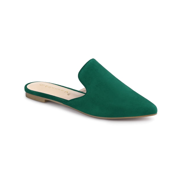 BLISSFUL STEP Mules Plates Décontractées pour Femmes à Bout Pointu Vert Émeraude 7
