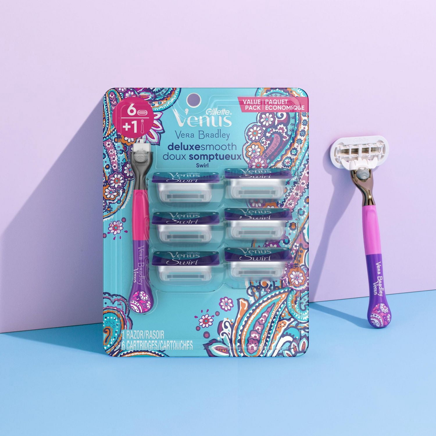 Gillette Venus Vera Bradley Deluxe Smooth Women’s Razor Handle + 6 Cartridges