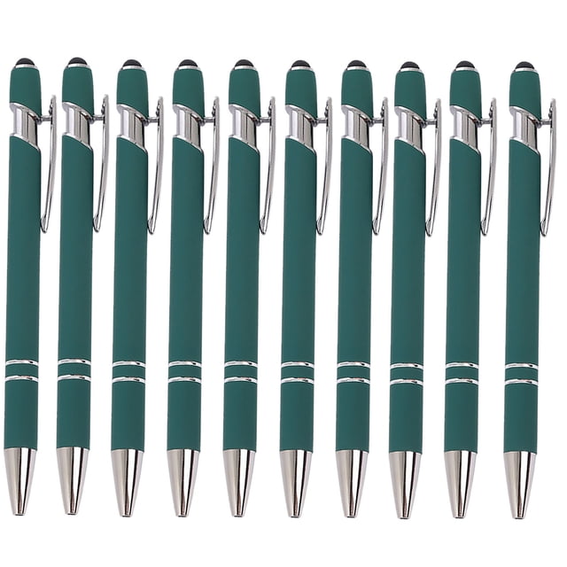 Maplenight Aluminum Ballpoint Pen with Touchscreen Tip - Metal Body, 1.5g Ink, 10pc Set for Business, Student Writing, and Screen Use Army Green