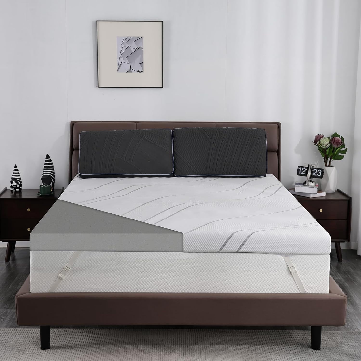 Ultra Firm Mattress Topper Queen Size, 3 Inch Extra Firm Mattress Pad for Pain Relief, High Density Support Bed Topper with Removable & Washable Cover, CertiPUR-US, No Smell