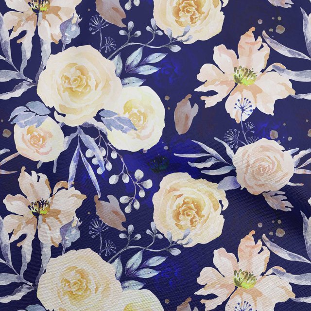 oneOone Rayonne Bleu Foncé Tissu Feuilles & Trèfle Robe Tissu Tissu Imprimé par la Cour 56 Pouces de Large
