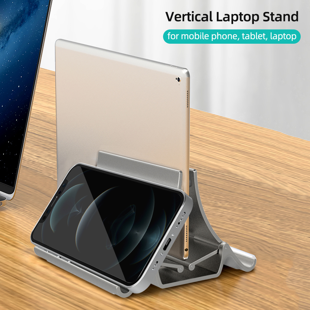Multifunctional Vertical Laptop Stand ABS Material Stable Structure Auto Adjust for Mobile Phone Tablet Laptop Silver