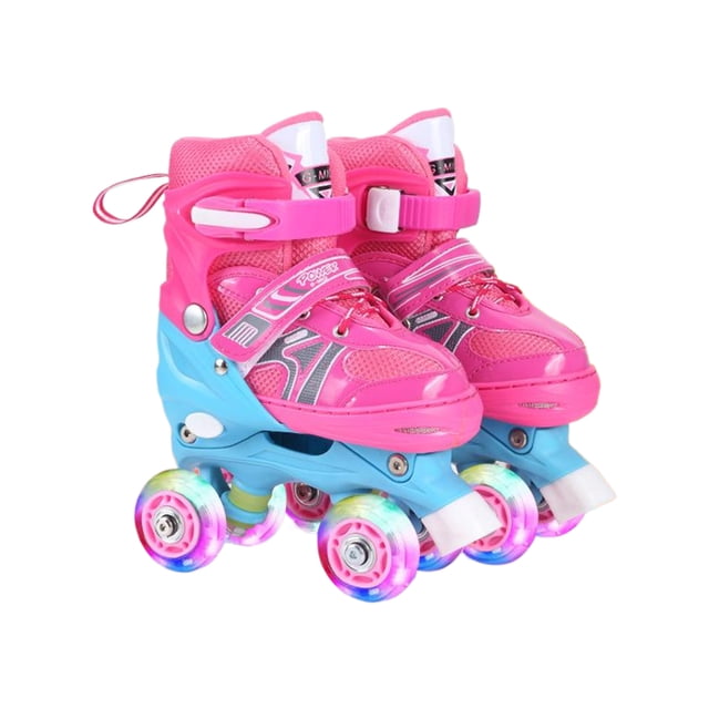 tredstone Patins à Roulettes Roses 2 Pcs pour Filles Confortables et Respirants Roue en Caoutchouc PU à Éclat Complet/taille style Pailleté Rose