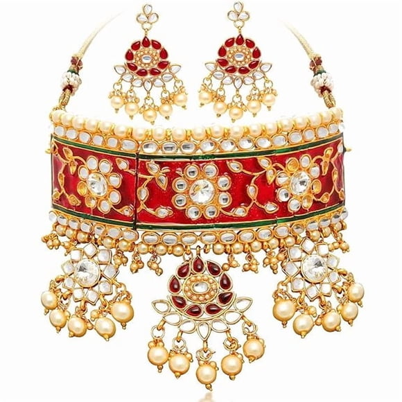 Pearl Gold Plated Kundan Choker Necklace Set for Women