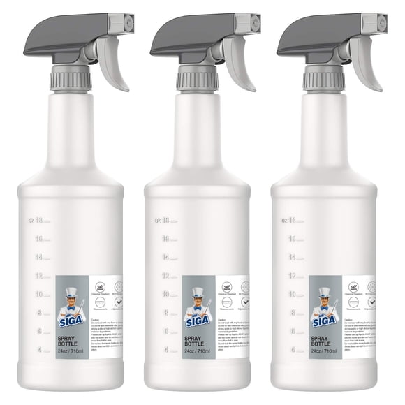MR. SIGA 24 oz Heavy Duty Household Reusable Empty Plastic Spray Bottles for Cleaning Solutions, 3 Pack
