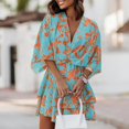 thumbnail image 1 of Robe Courte à Imprimé Floral pour Femmes, Plissée, Col en V, Cordon de Serrage, Taille Élastique, à Volants, Superposée, Robe Courte, 1 of 5