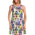thumbnail image 1 of Vsdgher Robe d'Été à Imprimé Coloré Lamas pour Femmes, Décontractée, Col en U, Robe de Plage Sans Manches, Débardeur Ample, Robe Soleil avec Poche, 1 of 7