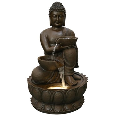 Angelo Décor 32-inch Buddha Fountain, includes energy efficient pump and LED accent lighting