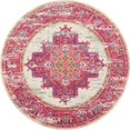 thumbnail image 1 of homeroots home decor 385322 Tapis Rond Ivoire et Fuchsia Vieilli de 4 Pieds, 1 of 1