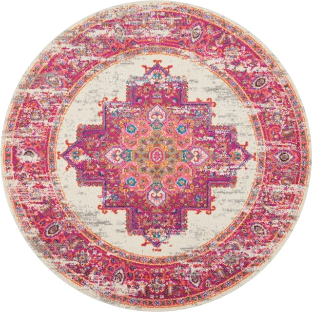 homeroots home decor 385322 Tapis Rond Ivoire et Fuchsia Vieilli de 4 Pieds