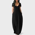 thumbnail image 3 of Meterk Women's Plus Size Solid Color Deep V Short-Sleeved Long Skirt, Light Green, 3XL, 3 of 5