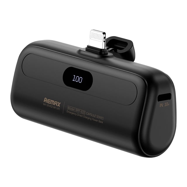 Edgergery Small Portable Charger, Mini Power Bank with 5000mAh capacity and fast charging technology. Features a direct plug-in connector, smart LCD display for battery percentage, and compact design ideal for travel, gaming, and emergency use.