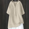 thumbnail image 2 of AherBiu Plus Size Tops for Women Cotton Linen Half Button Notch V Neck Oversized Summer Tops Shirt Blouse, 2 of 3