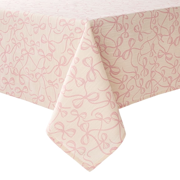 Holiday Time Maison De Noel Collection Nappe en tissu Nœuds Allongés, Rose/Blanc, 152 cm x 259 cm