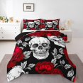 thumbnail image 1 of Erosebridal Ensembles de Couette Crâne de Sucre, Couettes et Duvets Floraux Rouges Vintage, Décoration de Chambre Gothique d'Halloween, Réversible 2 Pcs, 1 of 8
