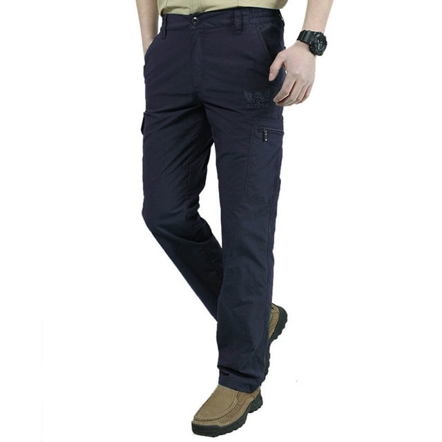Aqestyerly Pantalon pour Homme Pantalon Cargo pour Homme Mode Décontractée Ajusté Multi-Poches Pantalon Droit Pantalon d'Assaut Extérieur Pantalon de Sport
