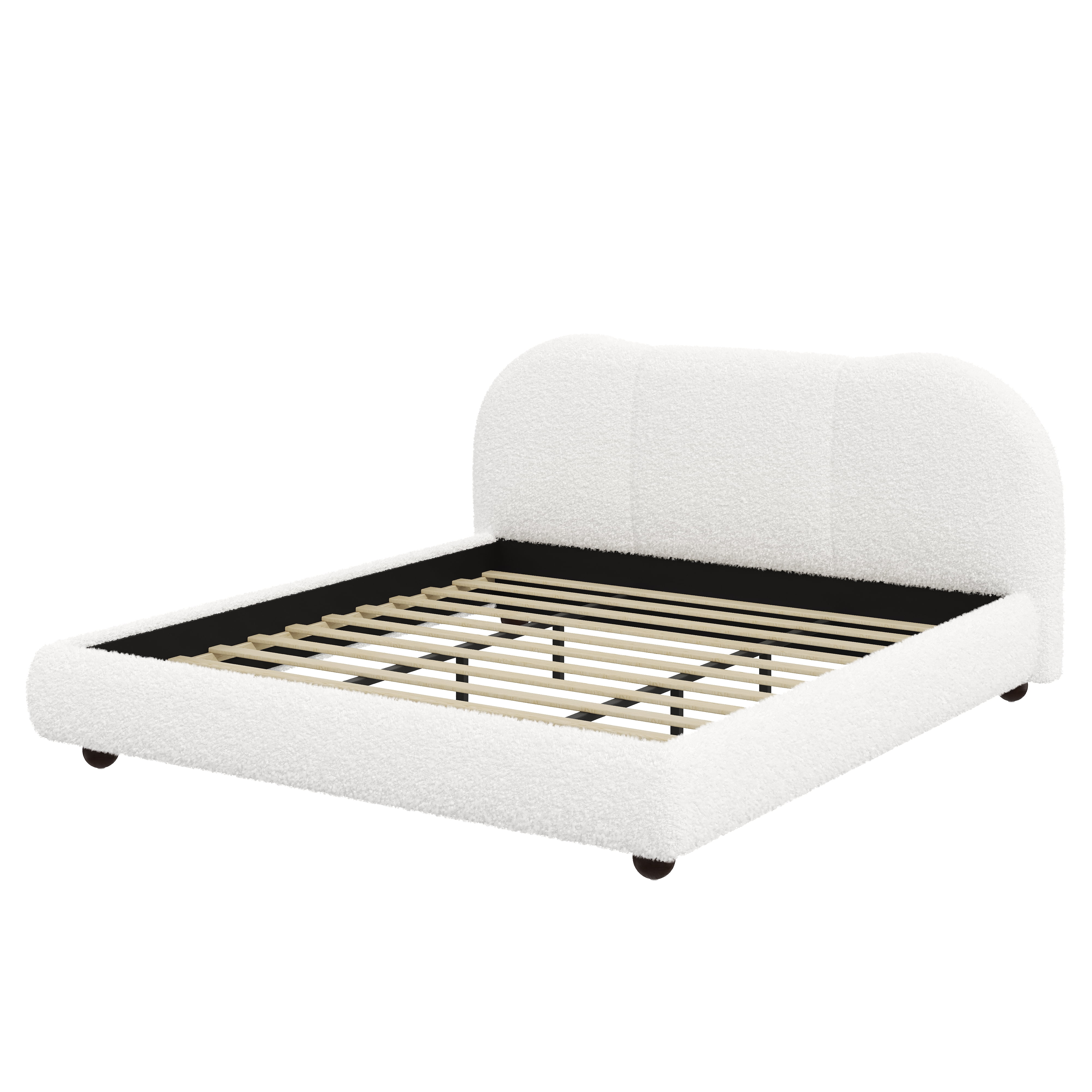 Homy Casa Lit Plateforme Très Grand Format en Bouclé, Tête de Lit Courbée Rembourrée, Lit en Tissu Teddy Sans Sommier