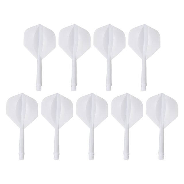 Unique Bargains Integrated Dart Shaft Flights, 9 Pack Durable Dart Flight Set in white. Each flight is made of sturdy plastic material, featuring a shaft length of 2.9cm, flight length of 4cm, and width of 3.5cm. Includes threaded ends with a 6mm thread size for secure attachment. Ideal for improving dart accuracy, suitable for indoor and outdoor use, and a great addition to dart game accessories.