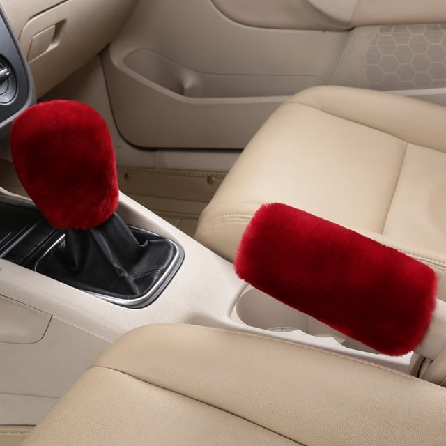 2Pcs Voiture Poignée de Frein à Main Couvre Levier de Vitesses Poignée de Couvercle Manche Peluche Hiver Doux Chaud Frein à Main