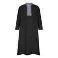 thumbnail image 3 of PEZHADA Men's Muslim Robe Set Arab Middle Robe Pattern Embroidery Long Sleeve Standing Neck Zipper Casual Robe Black, 3 of 5