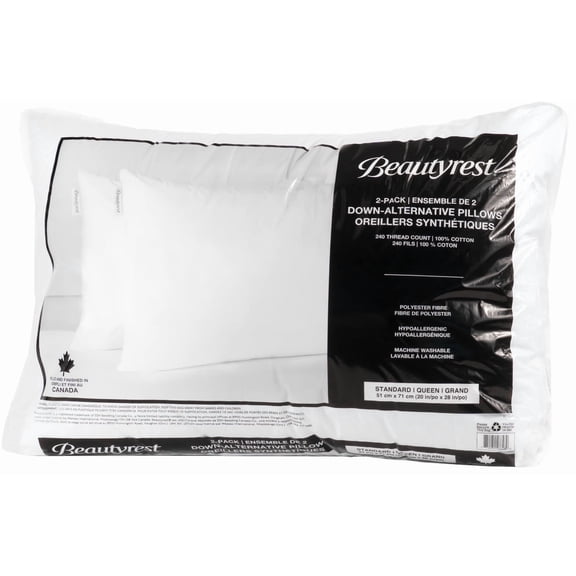 Beautyrest 2-Pack Standard/Queen Pillows, Medium/Firm Support, Hypoallergenic