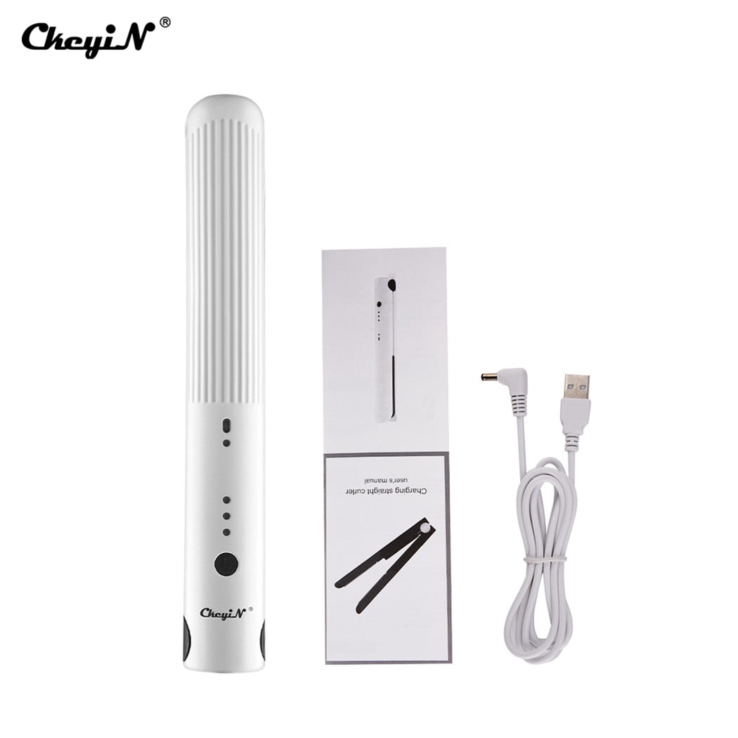 CkeyiN Hair Straightener,USB Rechargeable Curling Wand, Mini Hair Curling Iron for Travel Use Hair Curler with Protective Head, 25mm Curly Hair Straightening Plate Flat Iron