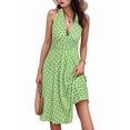 thumbnail image 1 of Robe d'Été Sans Manches Portefeuille à Col en V à Fleurs pour Femme, Mini Robe Vert Pâle S, 1 of 5