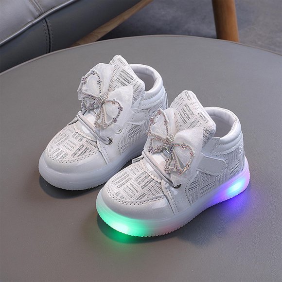 Pisexur Kids Shoes,Baby Sandals,Kids Slippers Girls' Luminous Lighting Shoes Children's New Bow Princess Shoes Casual Walking Shoes Silver,2 Years