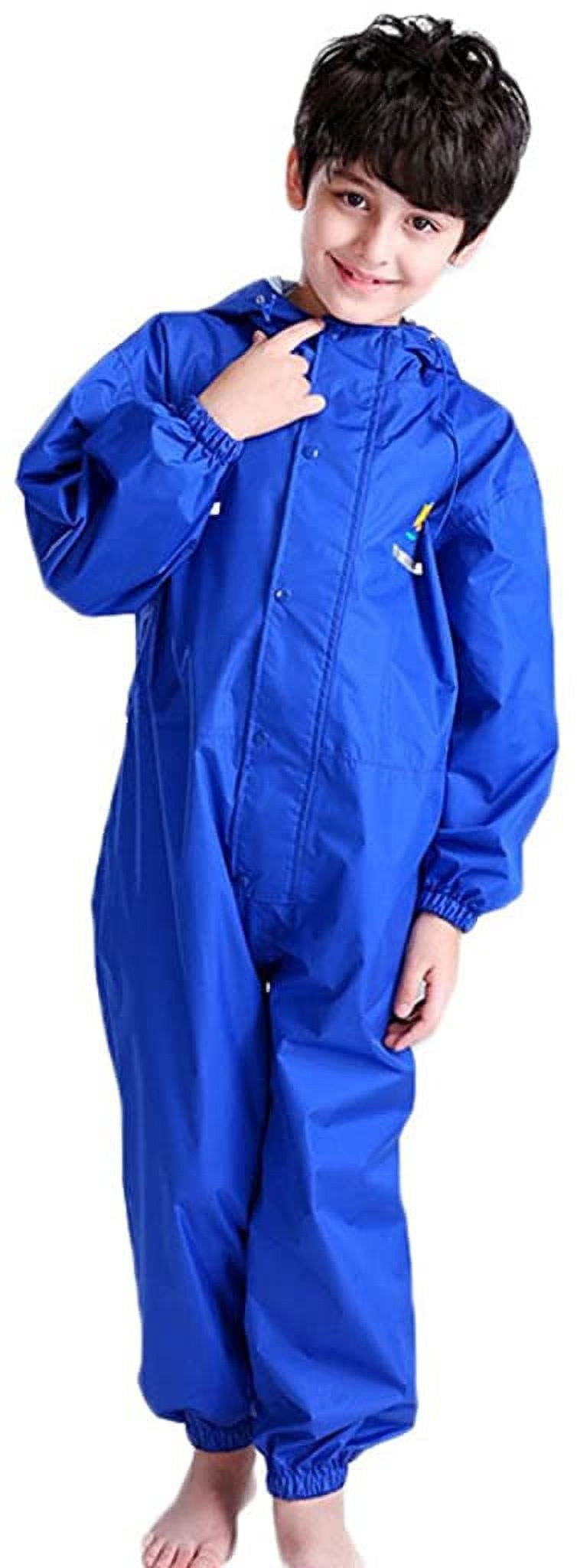 Kids Baby One Piece Rainsuit Waterproof Coverall with Hood Jumpsuit 2-12 Years
