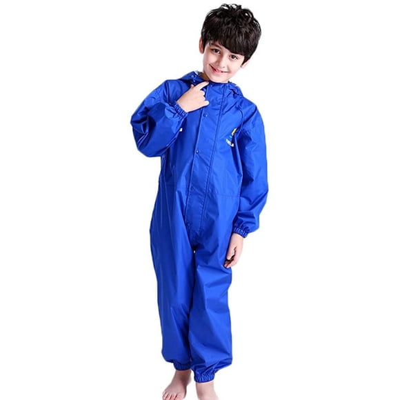 Kids Baby One Piece Rainsuit Waterproof Coverall with Hood Jumpsuit 2-12 Years