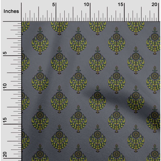 oneOone Polyester Lycra Fabric Leaves & Floral Block Printed Craft Fabric BTY 56 Inch Wide