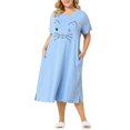 thumbnail image 1 of Agnes Orinda Nuisettes pour Femmes Grande Taille Fête des Mères Col Rond Manches Courtes Robe de Nuit Imprimé Chats Pyjamas Détente Maison avec Poche 2X Bleu Clair, 1 of 8