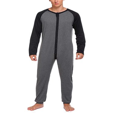 EIMELI Pyjama une-Pièce pour Hommes à Manches Longues, Combinaison Thermique Boutonnée, Vêtement de Nuit Doux pour l'Hiver