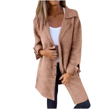 HVOBTTY Manteau Décontracté à Manches Longues pour Femme, Manteau d'Hiver Décontracté Uni à Boutons pour Femme Mi-Long avec Revers et Poches, Veste Manteau Haut à Manches Longues Kaki, m
