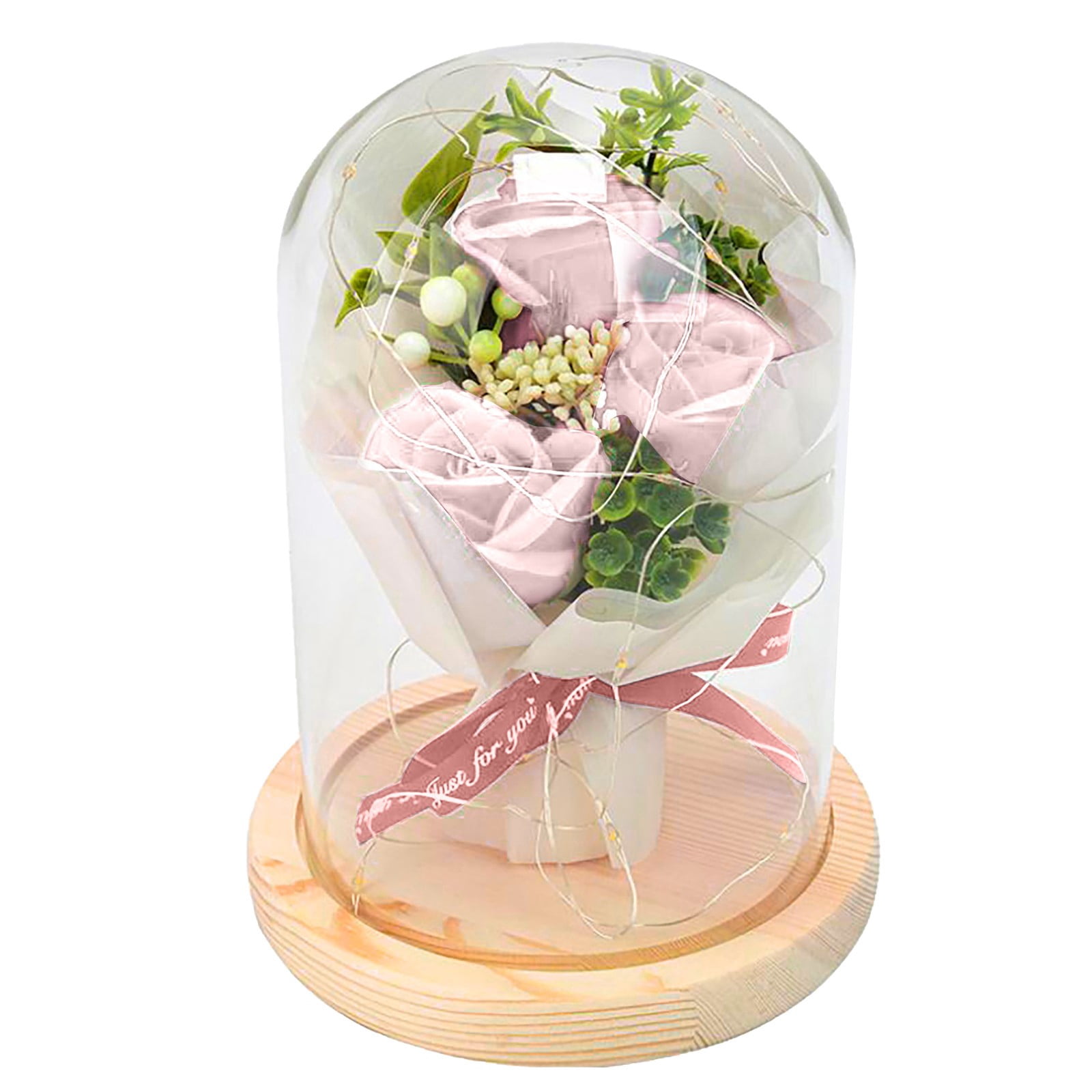 TIMIFIS Rose Bouquet Valentine'S Day Gift L Flower Glass Cover Led Light Gift Box