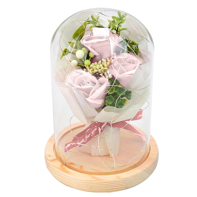 TIMIFIS Rose Bouquet Valentine'S Day Gift L Flower Glass Cover Led Light Gift Box