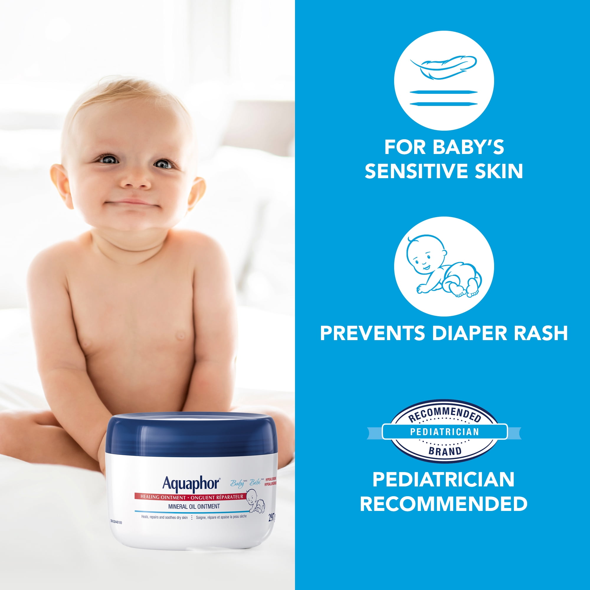 Aquaphor Baby Healing Ointment for Baby Sensitive Skin, Diaper Rash Relief, 297g