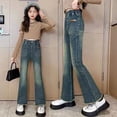 thumbnail image 3 of Girls Casual Denim Pants High Waisted Wide Leg Jeans With Pocket, 3 of 6