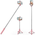 thumbnail image 1 of KOMI Selfie Stick Tripod with Fill Light, 40 inch Extendable and Portable Stable Selfie Stick Tripod with Wireless Remote Compatible with All Cellphones for Selfies, Live Streaming, Video, Pink, 1 of 5