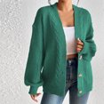 thumbnail image 1 of WRKEKC Women's Knit Cardigan Solid Color Button Front Long Sleeve Open Front Cozy Sweater for Fall Winter Layering Green S, 1 of 5