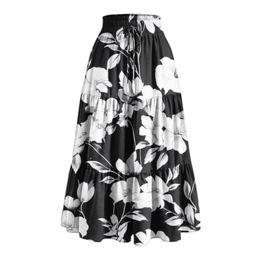 Amzcrzy Skirts for Women Casual Elastic Waist Drawstring Maxi Skirt Trendy Floral Print Long Skirts for Women Pleated Tiered Flowy Summer Skirts