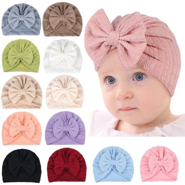 7-piece set of baby headbands and hats for baby girls, including knotted newborn hats, hospital headbands, knitted hats, and toddler hats (colors will be chosen randomly).