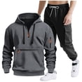 thumbnail image 1 of Mens Hooded Tracksuit, Long Sleeve Zipper Pocket Pullover and Drawstring Work Pants Set, Casual Two-Piece Outfit, 1 of 9