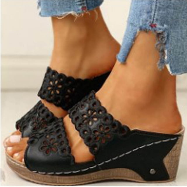 CEHVOM Summer New Style Thick-soled Slope With Embroidered Hollow With Roman Slippers