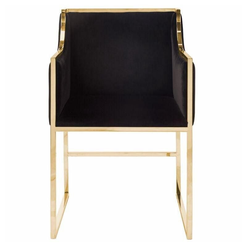 Chaise de salle à manger Hani en noir avec des accents dorés brillants – Revêtement en velours luxueux pour un look élégant et stylé