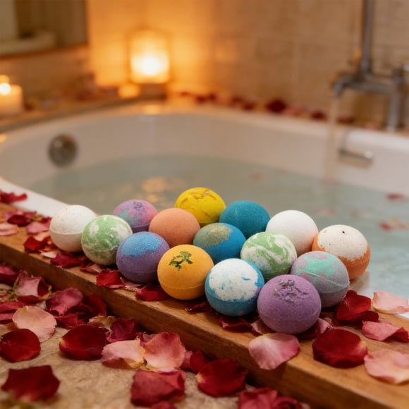 Deeceymbur Bath Bombs Multi Color Soaking Spheres Relaxing Fizzies Gentle Formula Family Scented Skin Softening Collection